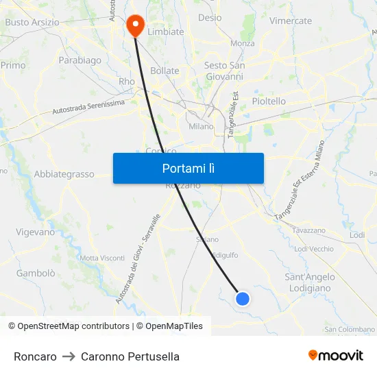 Roncaro to Caronno Pertusella map