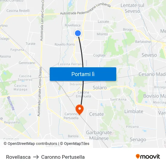 Rovellasca to Caronno Pertusella map