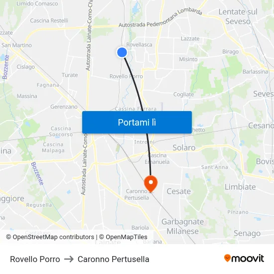 Rovello Porro to Caronno Pertusella map