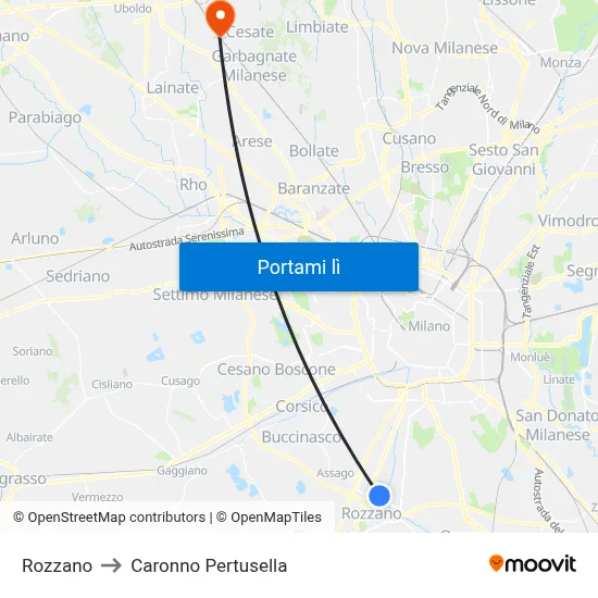 Rozzano to Caronno Pertusella map