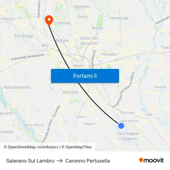 Salerano Sul Lambro to Caronno Pertusella map
