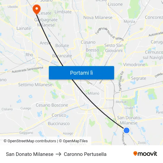 San Donato Milanese to Caronno Pertusella map
