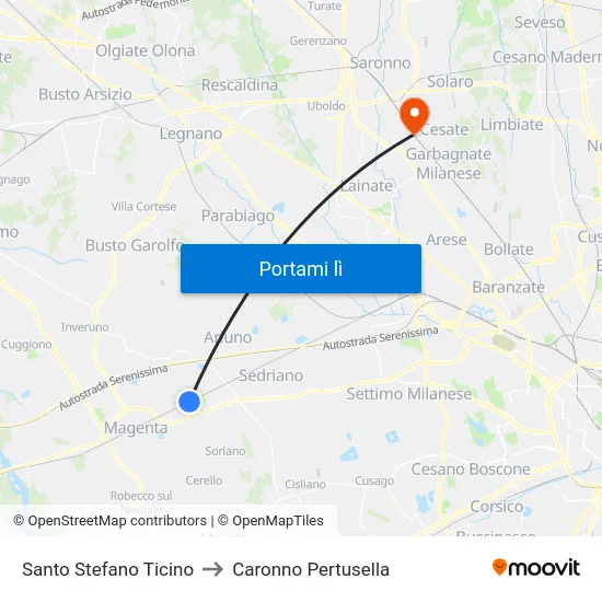 Santo Stefano Ticino to Caronno Pertusella map