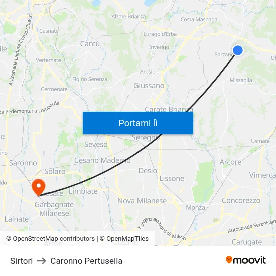 Sirtori to Caronno Pertusella map