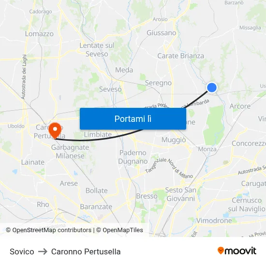 Sovico to Caronno Pertusella map