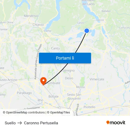 Suello to Caronno Pertusella map