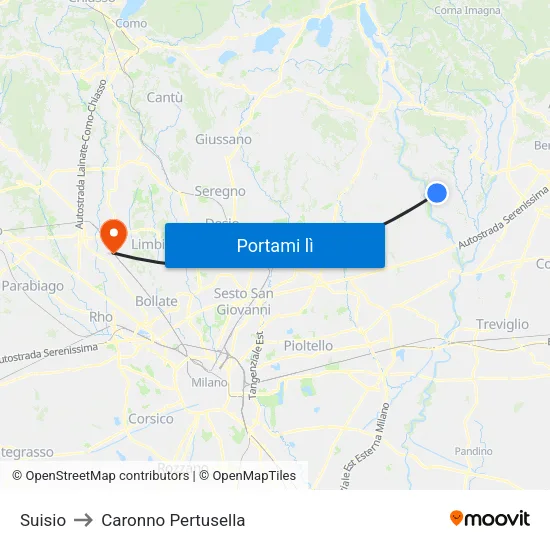 Suisio to Caronno Pertusella map