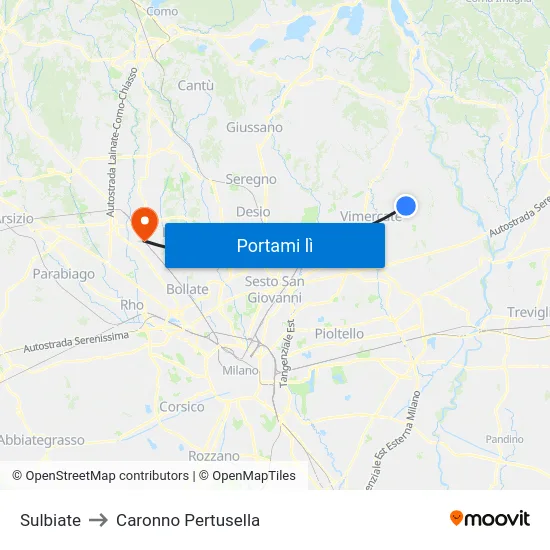 Sulbiate to Caronno Pertusella map