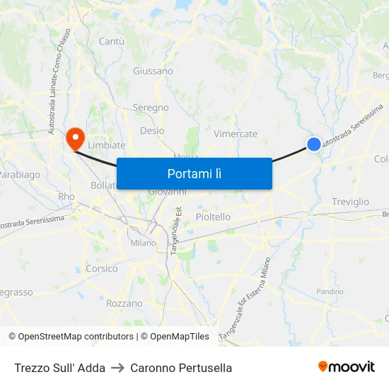 Trezzo Sull' Adda to Caronno Pertusella map