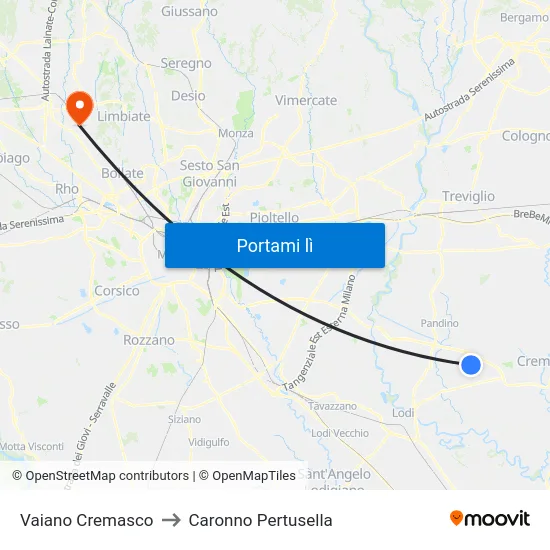 Vaiano Cremasco to Caronno Pertusella map