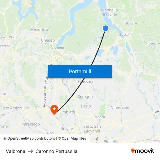 Valbrona to Caronno Pertusella map