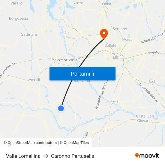 Valle Lomellina to Caronno Pertusella map