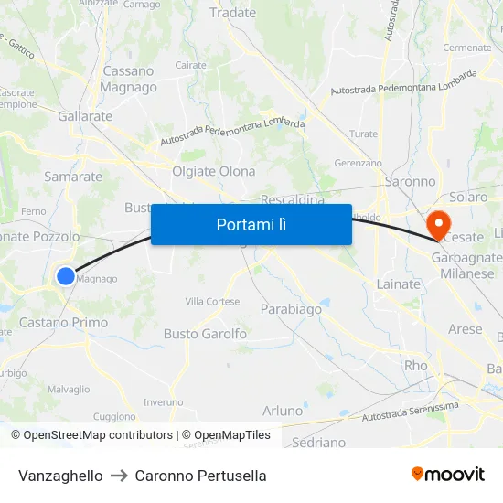 Vanzaghello to Caronno Pertusella map