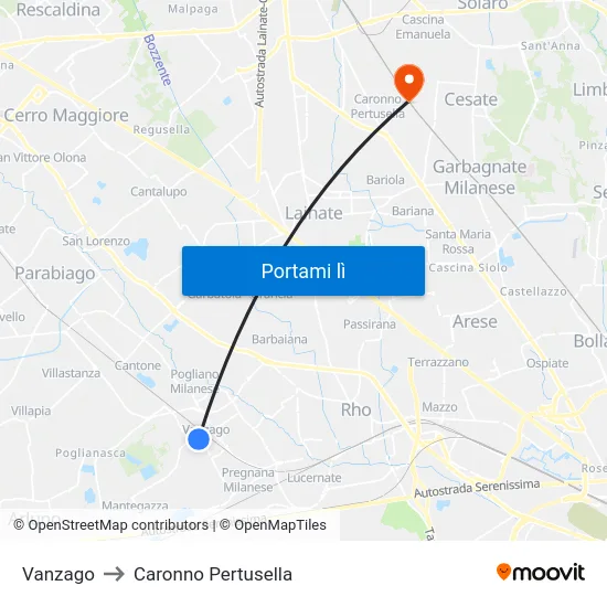 Vanzago to Caronno Pertusella map