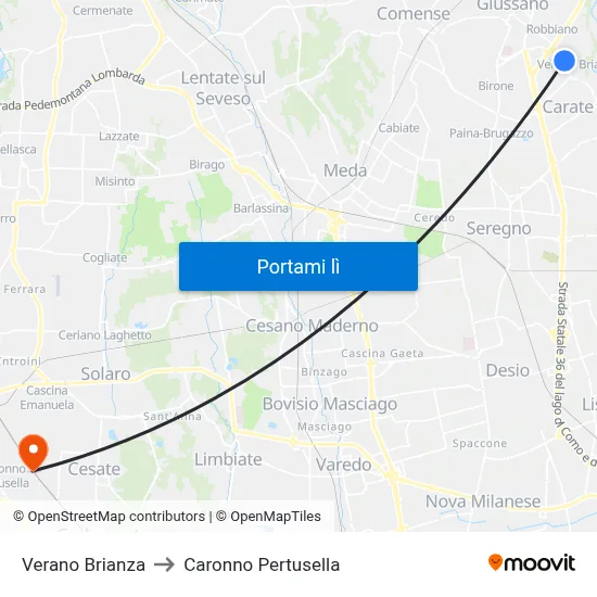 Verano Brianza to Caronno Pertusella map