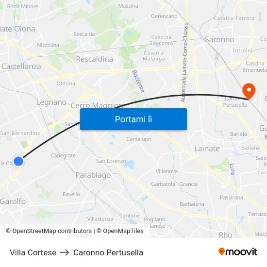 Villa Cortese to Caronno Pertusella map