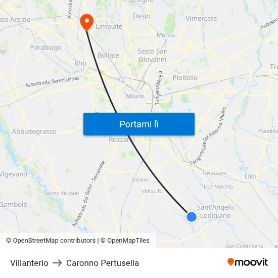Villanterio to Caronno Pertusella map