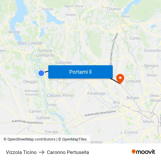 Vizzola Ticino to Caronno Pertusella map