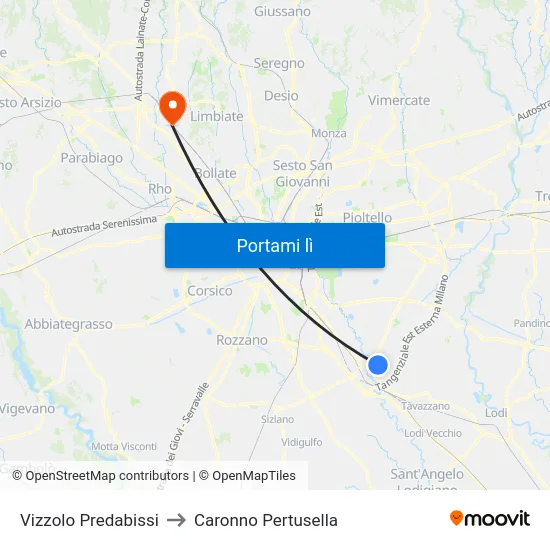 Vizzolo Predabissi to Caronno Pertusella map