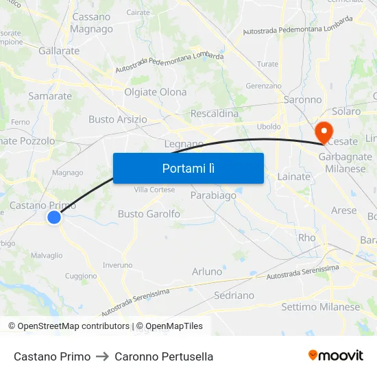 Castano Primo to Caronno Pertusella map