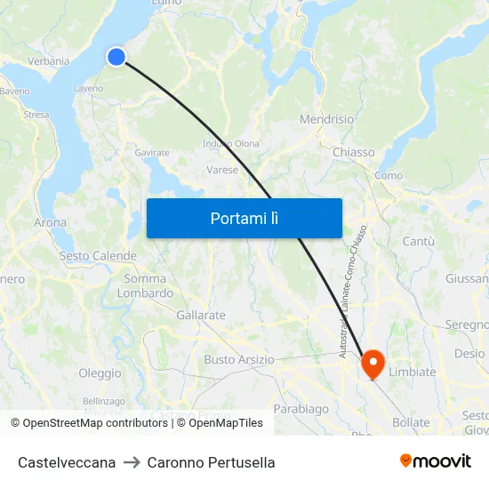 Castelveccana to Caronno Pertusella map