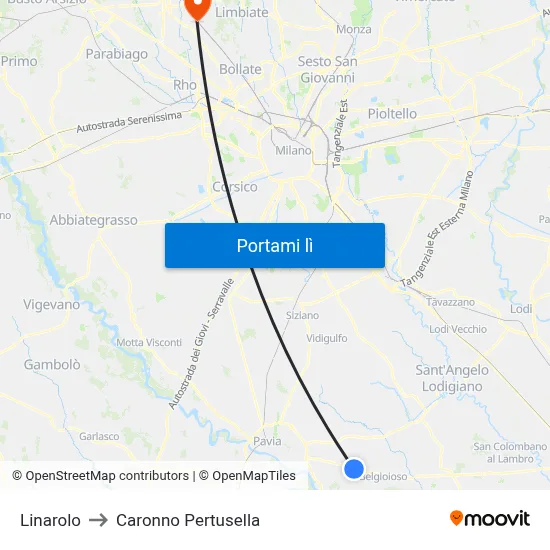 Linarolo to Caronno Pertusella map