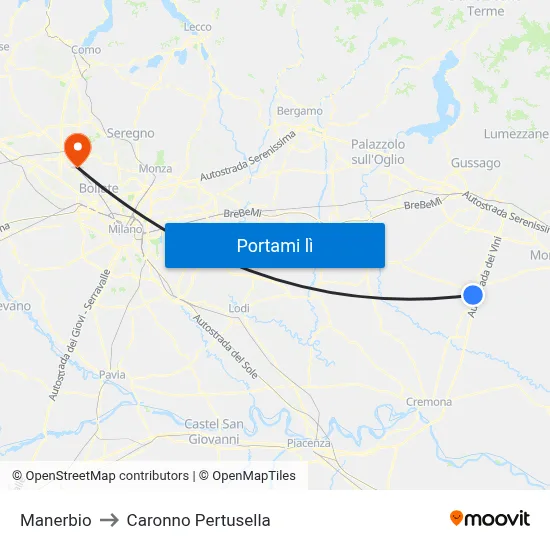 Manerbio to Caronno Pertusella map