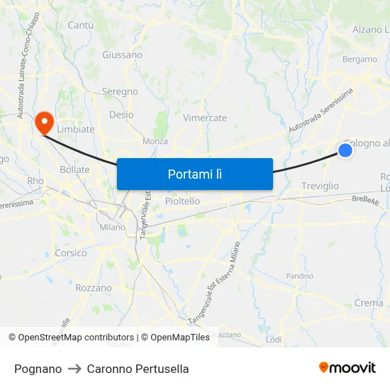 Pognano to Caronno Pertusella map