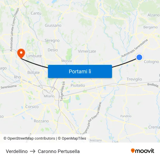 Verdellino to Caronno Pertusella map
