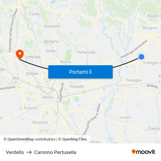 Verdello to Caronno Pertusella map