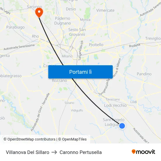 Villanova Del Sillaro to Caronno Pertusella map