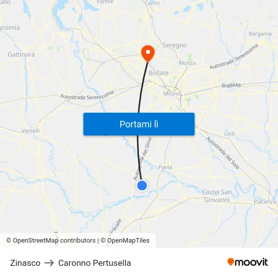 Zinasco to Caronno Pertusella map