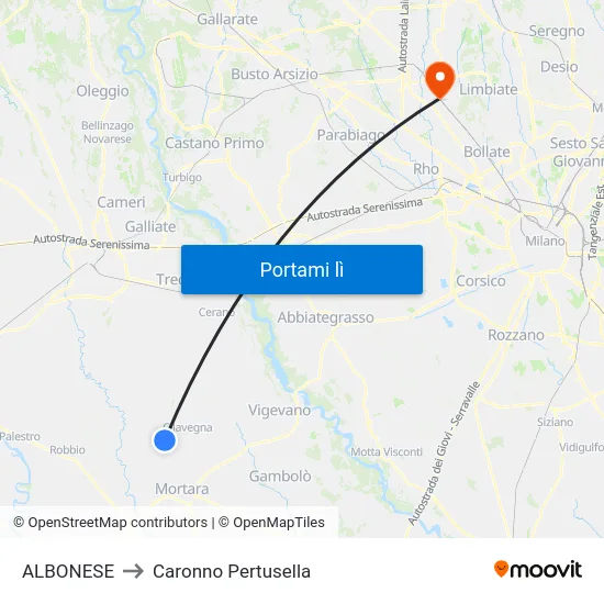ALBONESE to Caronno Pertusella map