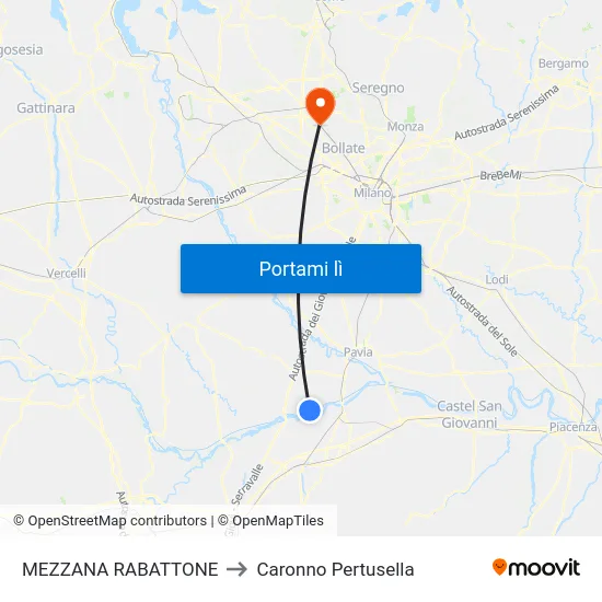 MEZZANA RABATTONE to Caronno Pertusella map