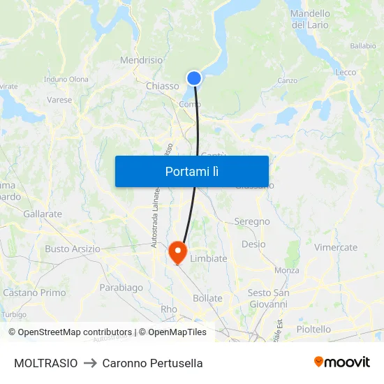 MOLTRASIO to Caronno Pertusella map