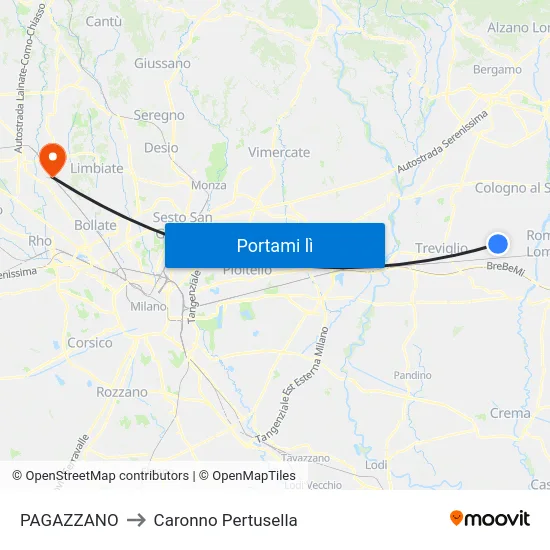 PAGAZZANO to Caronno Pertusella map