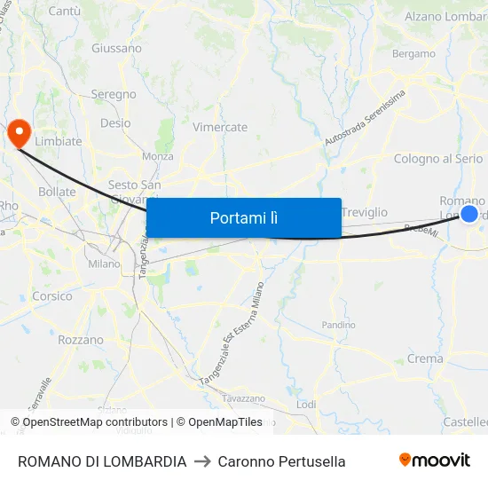 ROMANO DI LOMBARDIA to Caronno Pertusella map