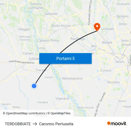 TERDOBBIATE to Caronno Pertusella map