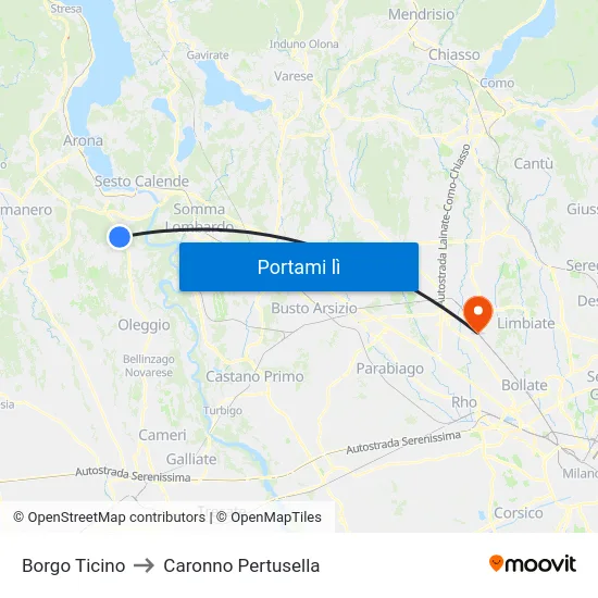 Borgo Ticino to Caronno Pertusella map
