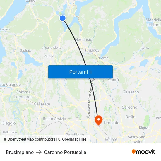 Brusimpiano to Caronno Pertusella map