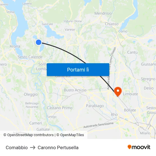 Comabbio to Caronno Pertusella map
