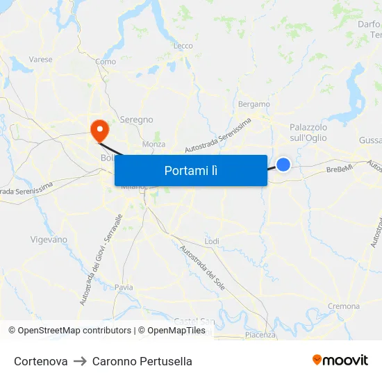 Cortenova to Caronno Pertusella map