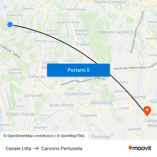 Casale Litta to Caronno Pertusella map