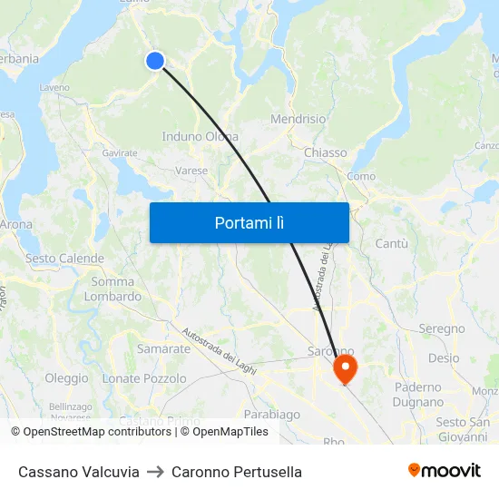 Cassano Valcuvia to Caronno Pertusella map