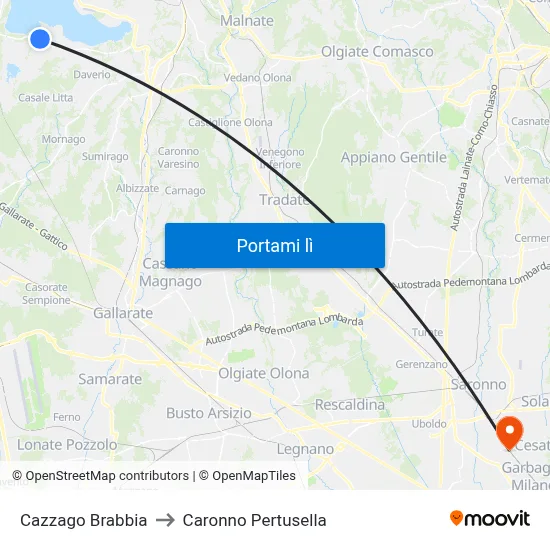 Cazzago Brabbia to Caronno Pertusella map