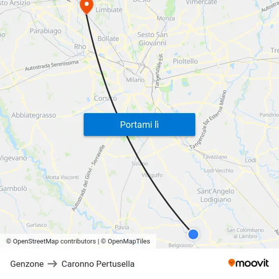 Genzone to Caronno Pertusella map