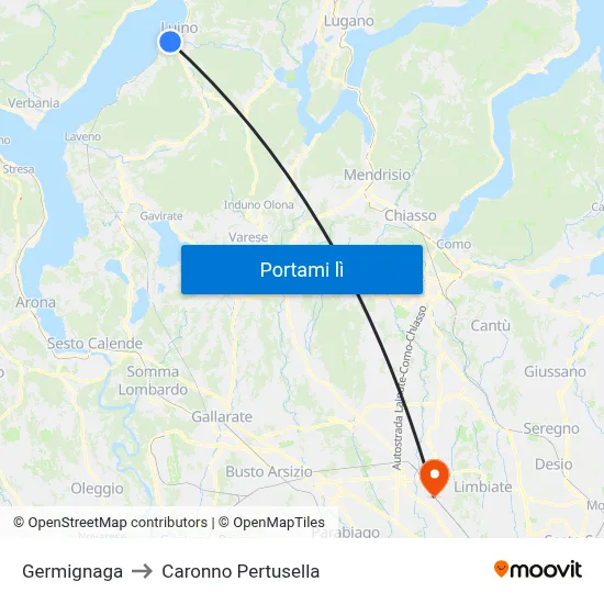 Germignaga to Caronno Pertusella map
