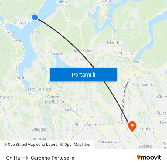 Ghiffa to Caronno Pertusella map