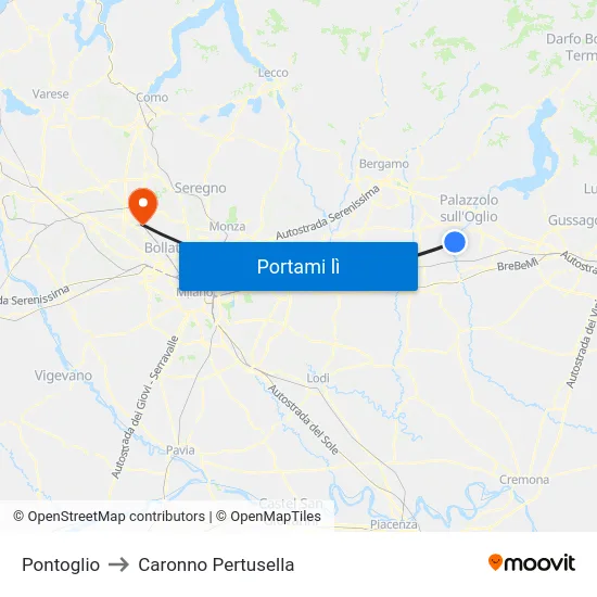 Pontoglio to Caronno Pertusella map