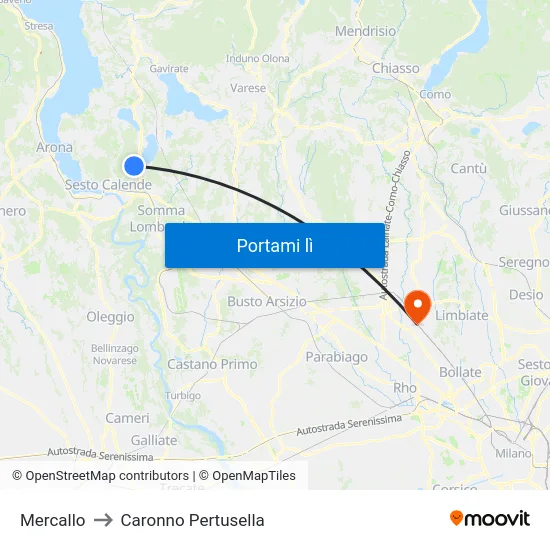 Mercallo to Caronno Pertusella map